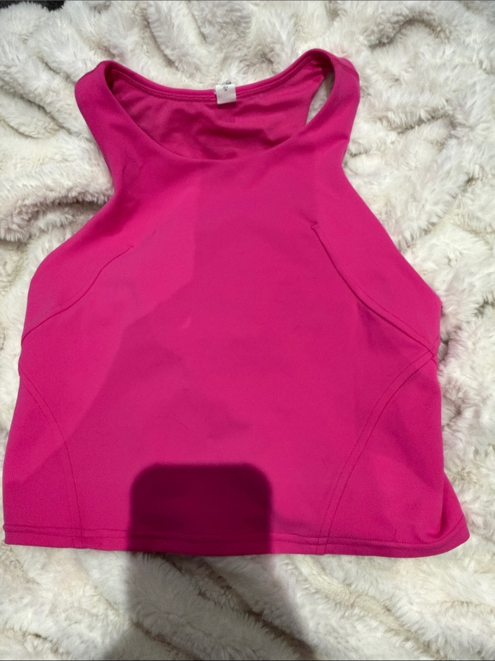 Lululemon Bright Pink Athletic Crop Tank high neck size 6 w/ inner bra attached